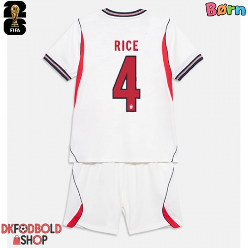 England Declan Rice #4 Hjemmebanesæt Børn VM 2026 Kort ærmer (+ korte bukser)